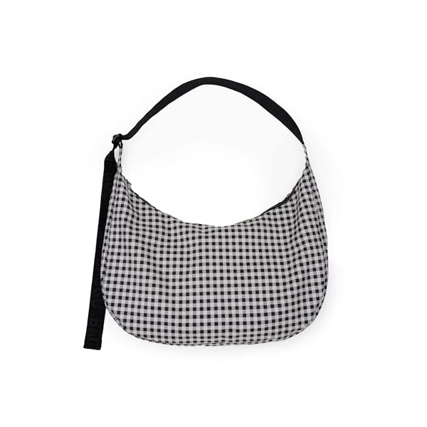 BAGGU Large Nylon Crescent Bag - Black & White Gingham