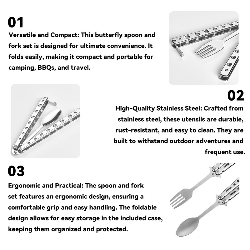 2Pcs Foldable Butterfly Camping Spoon Convenient Detachable Camping Spoon Useful