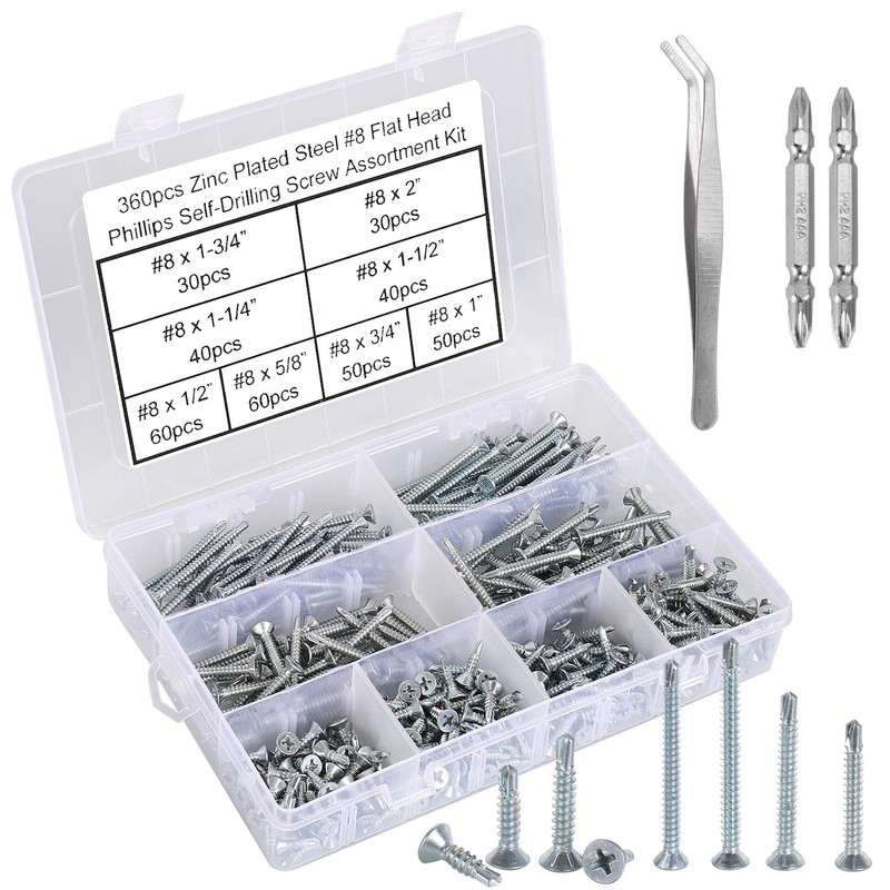FandWay 360 Pcs M4.2(#8) Zinc Plated Steel Countersunk Head Phillips