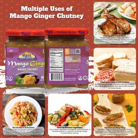 Rani Mango & Ginger Chutney (Indian Preserve) 10.5oz (300g) Glass Jar, Ready to eat, Vegan ~ Gluten Free, All Natural, NON-GMO