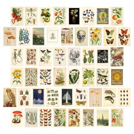 Dazzlewall 50PCS Vintage Wall Collage Kit Aesthetic Pictures for Bedroom Living Room Dormitory Vintage Botanical Wall Decor Poster 4x6in Double-Sided Printing