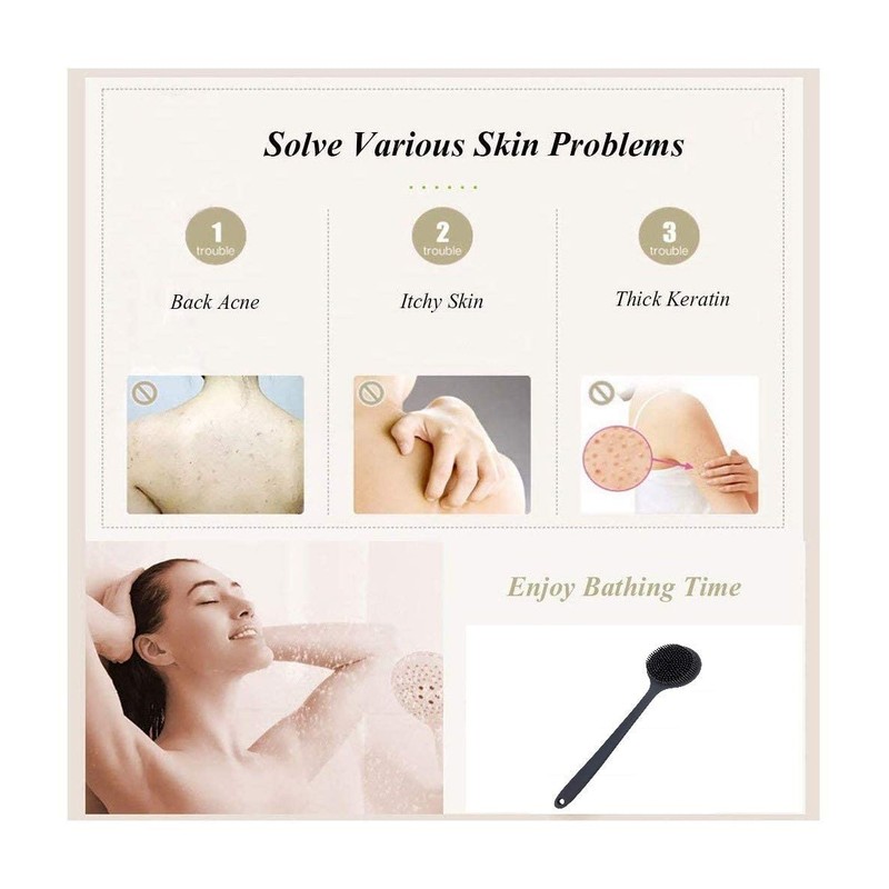 Cinlitek Silicone Body Scrubber, Long Handle Back Scrubber for Body,