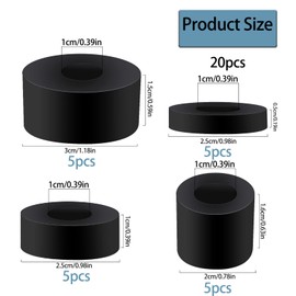 20 Pack Thick Rubber Washers - Round & Flat Spacers, 4 Sizes, Black Rubber Bushings