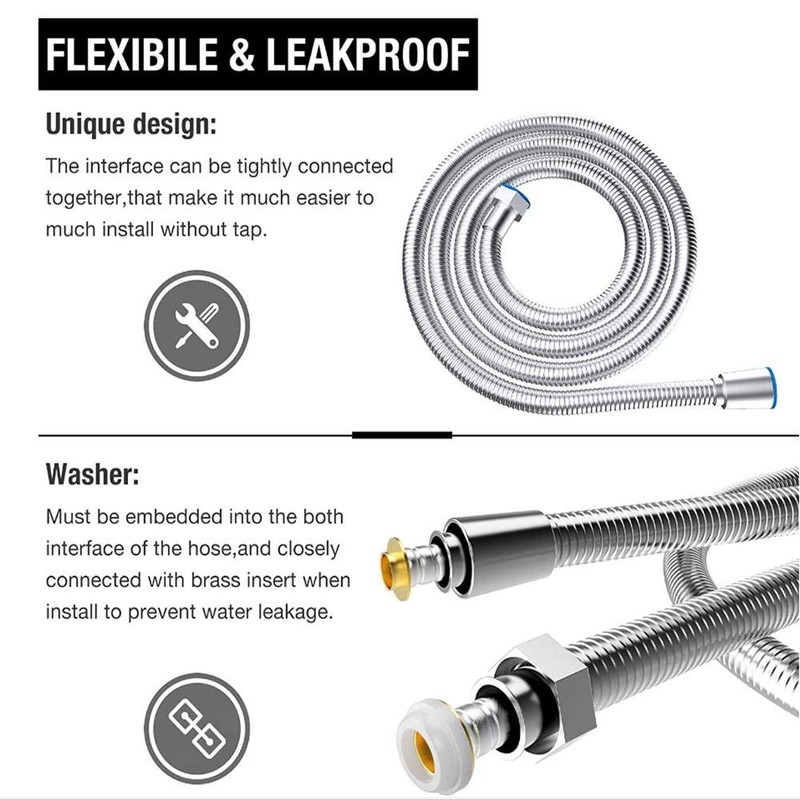 Shower hose, 1.5 m flexible stainless steel shower hose, universal,