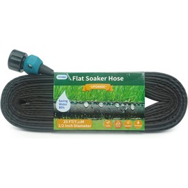 Hlinker Flat Soaker Hose 25 FT for Garden Beds, 25Ft 1/2" Linkable Consistent Drip Irrigation Hose Save 80% Water, Leakproof Heavy Duty Double Layer Sprinkler Hose