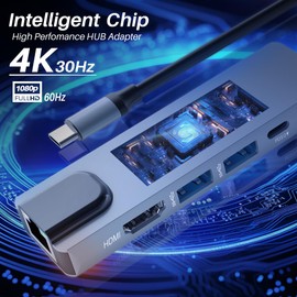 ATLANTIS A04-TC_LANHD+PU Mini Docking Station USB C (Type C) to HDMI 4K, Ethernet RJ45 Gigabit, 2x USB 3.0, 1x USB C, 1x PD-85W, Compatible with All Laptops