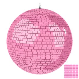 12 Inch Mirror Disco Ball lamp, Silver 12" Disco Ball Decor Hanging Disco Ball for Party Wedding Holiday Home Decoration, Replacement Mirror x 20pcs (Pink, 16inch)