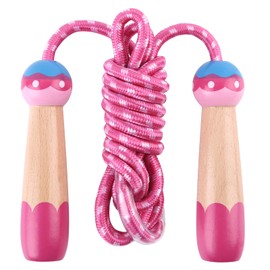 Jump Rope for Kids, Lorvain 9.2FT Adjustable Cotton Skipping Rope with Wooden Handle for Girls and Boys Fitness Workout Exercise Outdoor Activity, Pink Jump Rope
