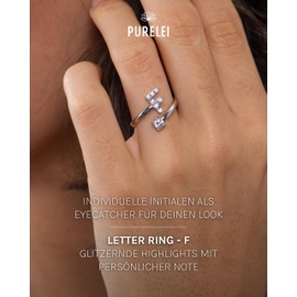 Purelei® Letter Ring - Women's Ring Made of Durable Stainless Steel - Waterproof Rings - Adjustable Rings from Size 50 to 60 - Fashion Jewellery for Your Individual Look, Gemstone, Cubic Zirconia