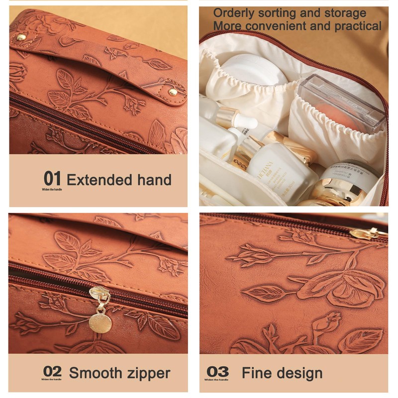 Travel Makeup Bags Cosmetic Organizer Bag,Large Capacity PU Leather Toiletry