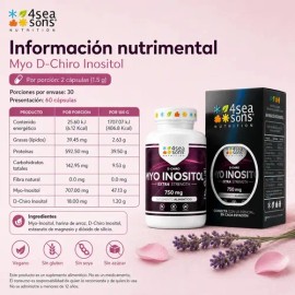 Myo Inositol y D-Chiro Inositol 750 mg | 60 Cápsulas Veganas | Sin Conservadores | Sin Gluten, Sin Azúcar, Sin Soya | Formulated by 4 Seasons Nutritio