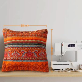 Bedifany 2 Pcs Cotton Throw Pillow Covers, Decorative Neutral Boho Cushion Covers Pillowcase for Couch Sofa Bedroom Living Room Home Decor Outdoor,18×18 Inch (Orange and red)