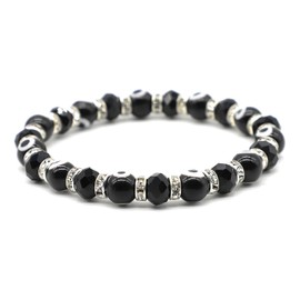 Jasimkiss Translucent Glass Evil Eye Beaded bracelet Charm Good Luck Protection Jewelry Stretch Braclet (Black)
