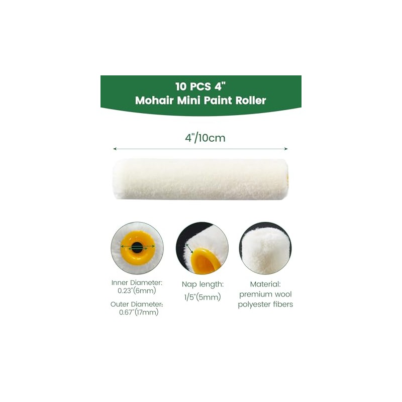 Voomey Mohair Mini Paint Roller, 4 Inch Wool Blend Small