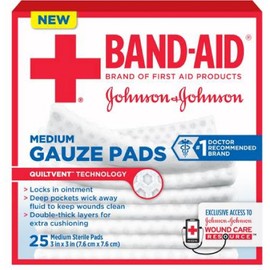 Band-Aid Johnson & Johnson Medium Gauze Pads, 25 Medium Sterile Pads 3 in X 3 in (Pack of 12)