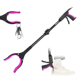 32 inch GrabRunner Folding Reacher Grabber Tool with Shoehorn,360° Rotating Head Grabber Tool with Strong Magnetic,Grabbers for Seniors (Pink)