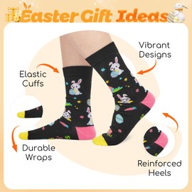 HAPPYPOP Easter Socks for Women - Rabbit Bunny Gifts for Men Teens Ladies