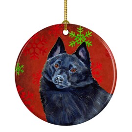 Caroline's Treasures LH9339-CO1 Schipperke Red and Green Snowflakes Holiday Christmas Ceramic Ornament, 3 in, Multicolor