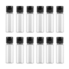 12PCS 20ML/0.7Oz Empty Reusable Empty Plastic Clear Pour Bottle with Flip Cap Lid Cosmetic Makeup Travel Sample Packing Containers Jars Vial Storage Container for Emollient Water Shower Gel Emulsion
