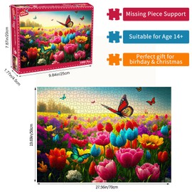 HUADADA Jigsaw Puzzles for Adults 1000 Pieces, Puzzles for Adults 1000 Piece, Challenging Game Toys, Impossible Puzzle, Family Decoration Puzzle - Flowers and Butterflies
