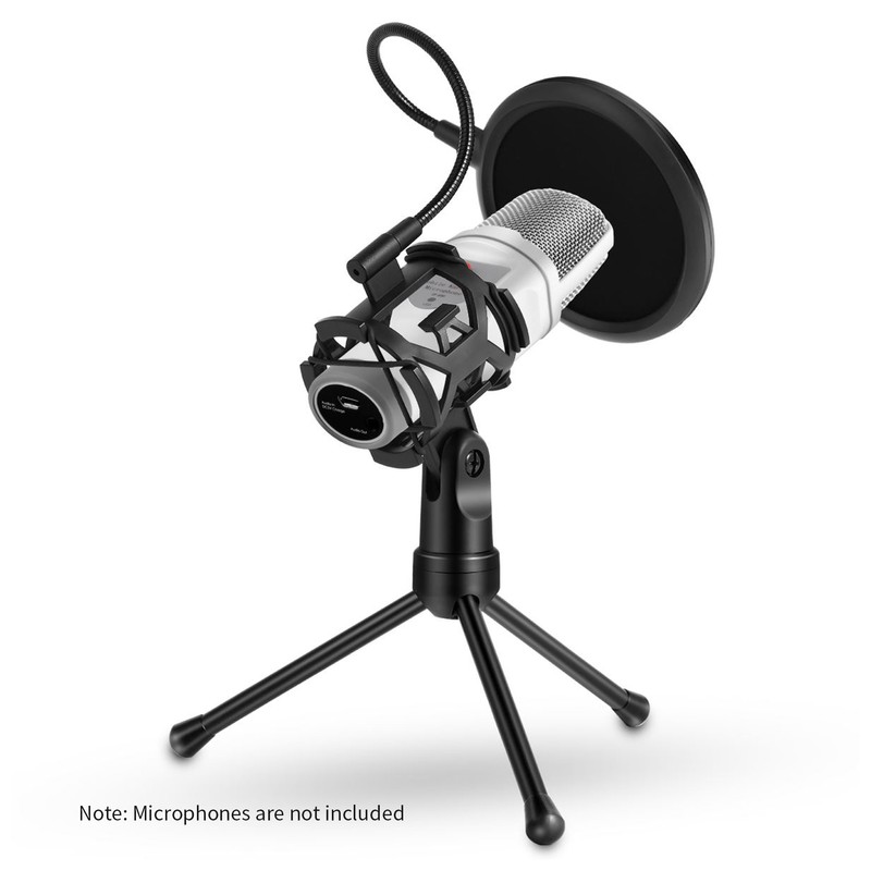 Desktop Microphone Tripod Stand Foldable Mic Stand with Shock Mount
