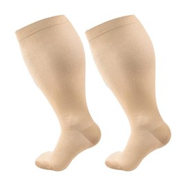 Plus Size Compression Socks for Women & Men, Wide Calf Support Compression Stockings (skin colour, 2XL)