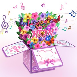 FaCraft Musical Mothers Day Card Pop Up - 3D Lights & Music Happy Singing Mothers Day Card with Envelope and Blank Insert for Mom Daughter Aunt Wife Grandma from Daughter Son Husband (Love You Mom)