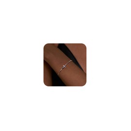 Rumgey Silver Sideways Cross Bracelets for Women Adjustable Stainless Steel Small Cross Box Chain Charm Faith Jewelry Religious Minimalist Gift (Style6)