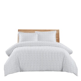 Royal Tradition 7PC Heavyweight Flannel Bedding Set -California King Size- Printed Grey Check (Duvet Cover Set with Matching Bed Sheets)