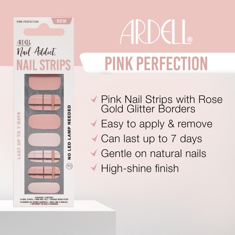 Ardell Nail Strips - Pink Perfection, Easy to Apply Wraps,