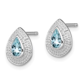 Real 925 Sterling Silver Aqua and Diamond Post Studs Earrings - 10mm x 7mm (.01 cttw.)