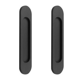 MOROBOR Self-Stick Oval Sliding Door Pulls, 2pcs Matte Black Aluminum Alloy Flush Pull Punch-Free Handle for Sliding Barn Door Windows Cabinets