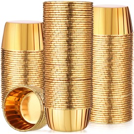 Gandeer 300 Pack Gold Cupcake Cups Disposable Foil Muffin Liners 3.5 oz Wrappers for Baking Aluminum Paper Mini Metallic Party Wedding Festival