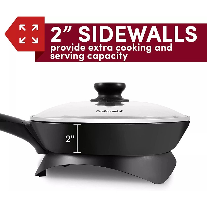 Elite Gourmet Electric Skillet with Glass Vented Lid,Scratch Resistant 10.5-inch