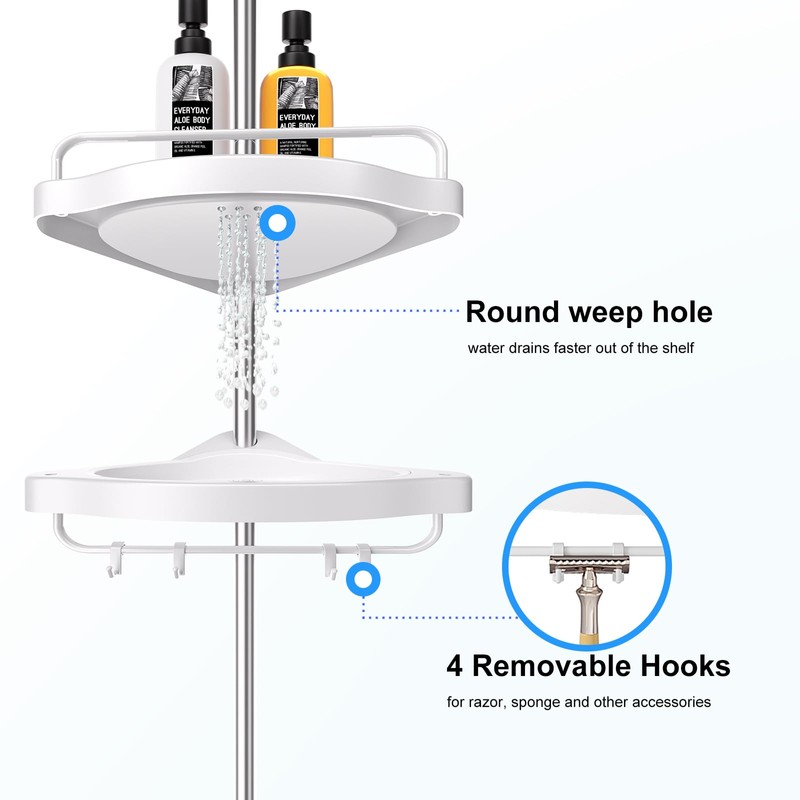 HAMITOR Corner Shower Caddy Tension Pole: Adjustable Stainless Steel Shower