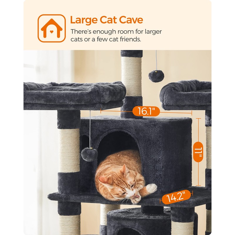 Feandrea 67 Inches Multi-Level Cat Tree for Large Cats, with