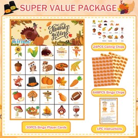 VESPRO 46PCS Thanksgiving Bingo Game Cards for 30 Players Thanksgiving Day Party Games Fall Bingo for Kids Party Classroom Activities