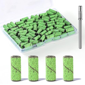 Makartt Nail Drill Bits Sanding Bands for Nail Drill 100Pcs Coarse Fine Sand with 3.1mm Mini Mandrel Nail Bit Set for Acrylic Nails Gel Manicures and Pedicure Green