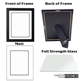 Creative Picture Frames 10 x 13 Magazine Frame with Full-Strength Glass, Holds Up To A 1/4" Thick Media with Installed Hangers for Easy Mounting, 11x14 Black Frame with White Mat