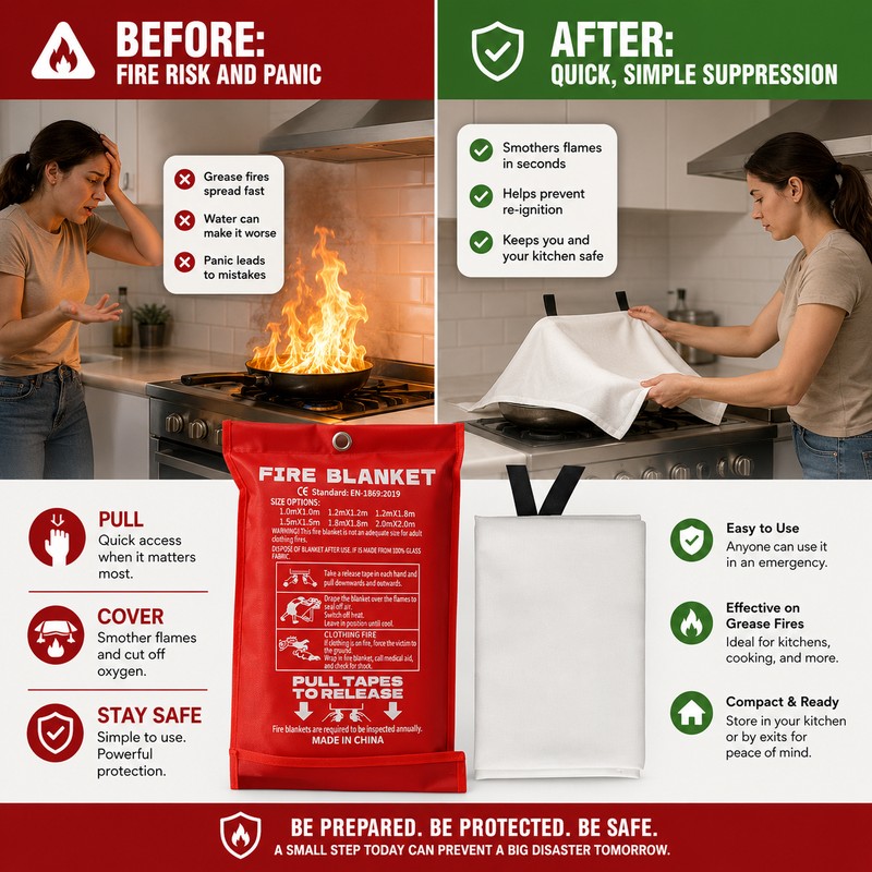 Emergency Fire Blanket for Home & Outdoor Safety – Fiberglass