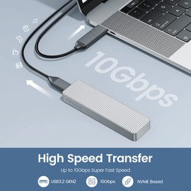 GiGimundo AJS10C M.2 NVMe Enclosure, CNC Craft Aluminum Case, UASP Supported, USB-C to External M2 SSD Caddy for Size 2230/2242/2260/2280 SSDs, Silver