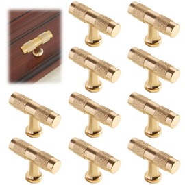 Xiciki 10 Pcs Gold Door Knobs Gold Kitchen Knobs, 50mm Length Single Hole Drawer Cabinet Handles, Gold Cupboard Knobs for Kitchen Bathroom Dresser Drawers Wardrobe