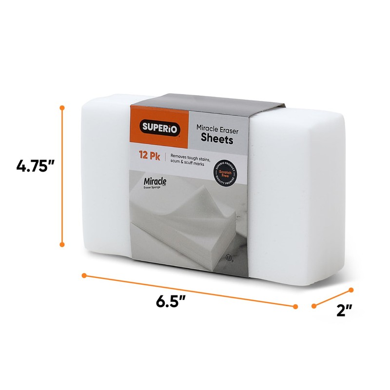 Superio Miracle Eraser Thin Sheets - 12 Count - Multi-Surface