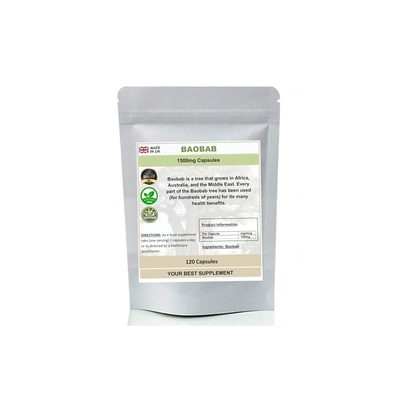 Baobab Capsules 1500mg- Superfood, (Pure no additives) High Strength (120)