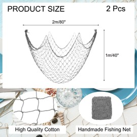 MECCANIXITY 2 Pack Decorative Fishing Net Decor, Dark Gray 80x40 Inch Picture Wall Photo Hanging Cotton Fish Net for Beach Party,Hawaiian Themed Party,Under The Sea Party Decorations