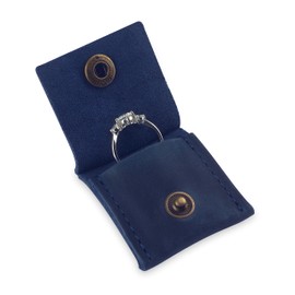 Leather Keychain Ring Holder, Wedding Ring Travel Case, Engagement Ring Holder, Ring Pouch, Workout and Gym Ring Holder (Blue)