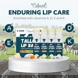 Beef Tallow Lip Balm – Natural Tallow Beeswax Chapstick – Hydrating Grass Fed Beef Tallow Honey Balm Lip Care – Soothes Chapped Dry Sensitive Lips – L