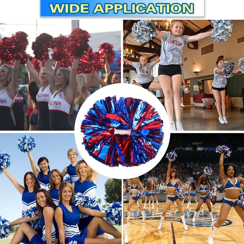 Lovecheer 2PCS Pom Poms Cheerleading Blue and Red Metallic Cheerleader
