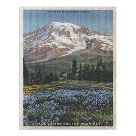 Rainier National Park, WA, View of Mt. Rainier, Blue Lupine Blooming (1000 Piece Puzzle, Size 19x27, Challenging Jigsaw Puzzle for Adults and Family, Made in USA)