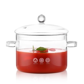 Kitchen Glass Pot for Cooking on Stove - 1800ML Clear Glass Ramen Pots Cooking Pan with Lid and Handle, Glass Simmer Pot for Stove Potpourri Soup Oat